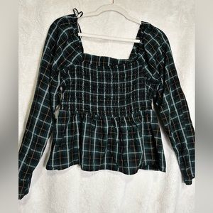 Green tartan blouse